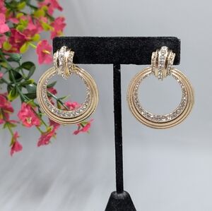 Sugarfix Signed Gold and Silver Hoop Earrings with Crystal Accents